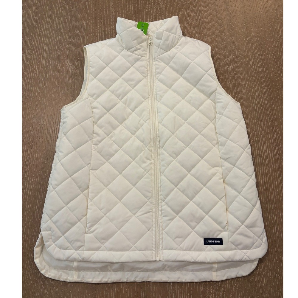 Lands' End Women's Quilted‎ Puffer Vest White Zip Front Size M 10-12 NWT
